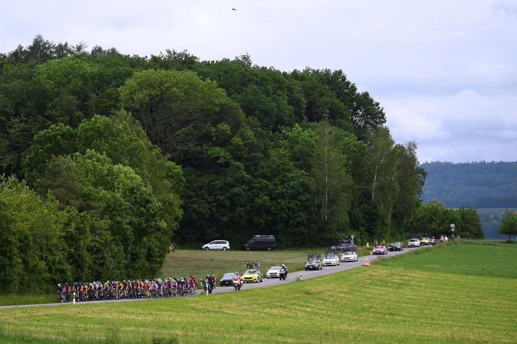 FRAUENFELD SWITZERLAND JUNE 05 The Peloton passing through during the 1st Tour de Suisse Women 2021 Stage 1 a 1143km stage from Frauenfeld to Frauenfeld Landscape tourdesuisse tds tdswomen on June 05 2021 in Frauenfeld Switzerland Photo by Tim de WaeleGetty Images