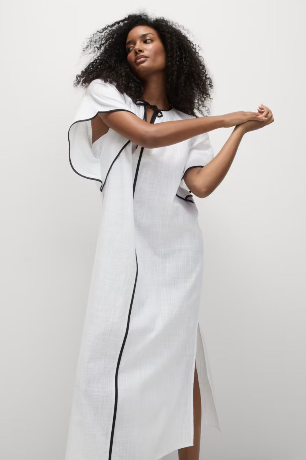 M&S Pure Cotton V-Neck Kaftan Beach Dress