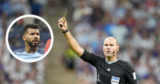 Referee Antonio Mateu Lahoz gestures during the FIFA World Cup Qatar 2022 quarter final match between Netherlands and Argentina at Lusail Stadium on December 9, 2022 in Lusail City, Qatar.