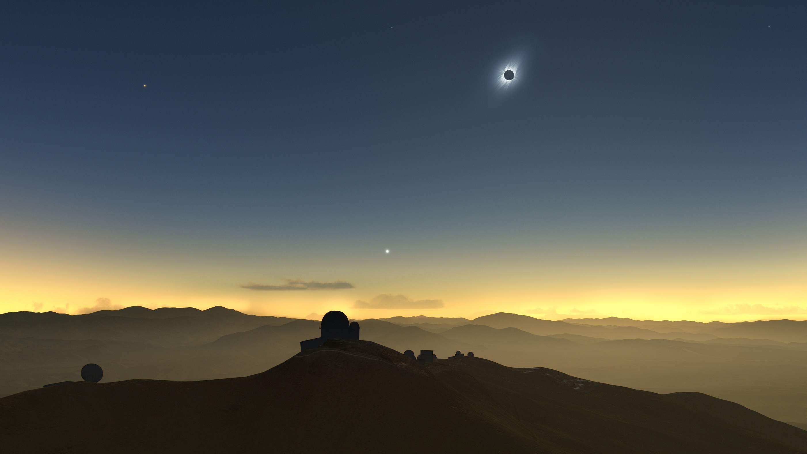 An artist's impression of a solar eclipse in the sky.