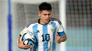 Manchester City's January signing Claudio Echeverri in action for Argentina at the Under-17 World Cup.