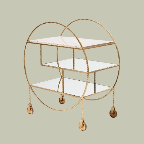 Oliver Bonas, Terrazzo Luxe Pink &amp;amp; Gold Metal Drinks Trolley