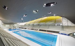 London Aquatics Centre swimming pool with wavy roof
