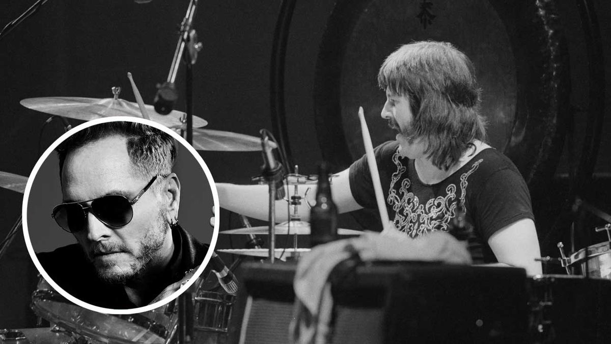 John Bonham onstage in 1975 with (inset) Matt Sorum