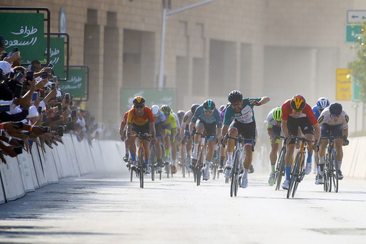 Phil Bauhaus moved across the road to beat Nacer Bouhanni and so win the 2020 Saudi Tour