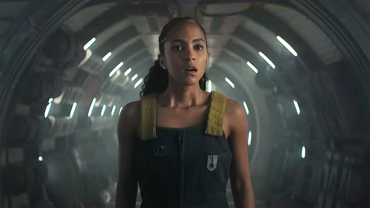 Gaal Dornick looking worried in a spaceship corridor in Foundation season 3