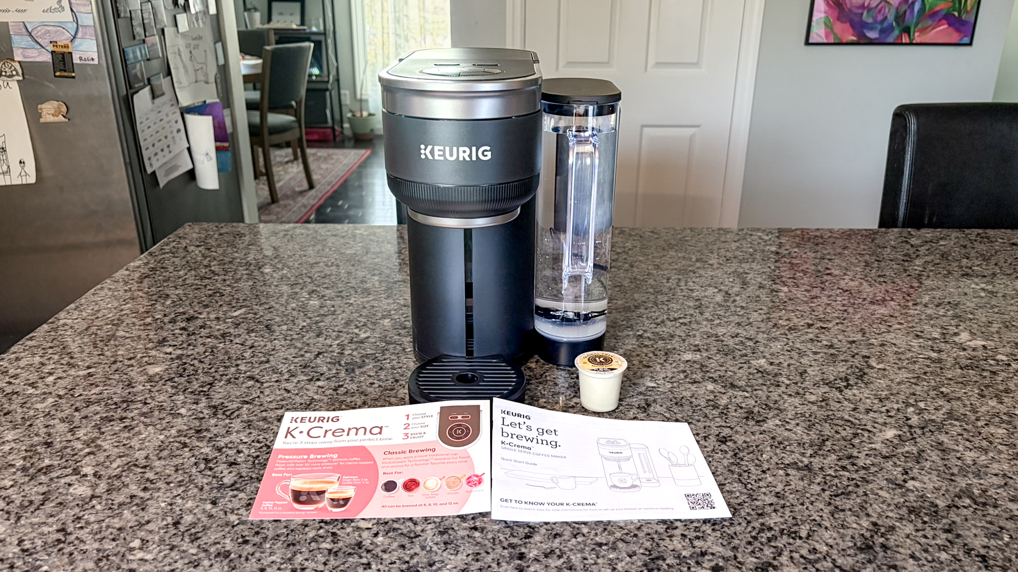 Keurig K-Crema coffee maker on a kitchen counter