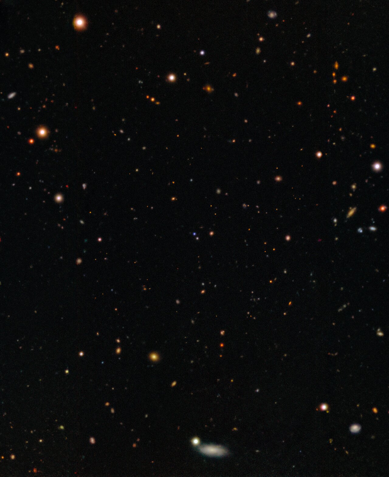 a dense field of stars and spiral galaxies