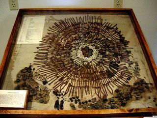 An arrangement of 1,446 items removed from the stomach of a patient suffering from pica.