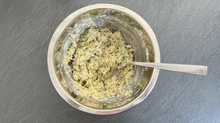 Images of zucchini fritters being made