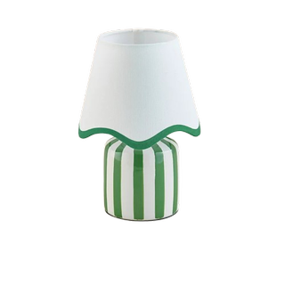 Green & White Stripe Battery Scallop Shade Lamp