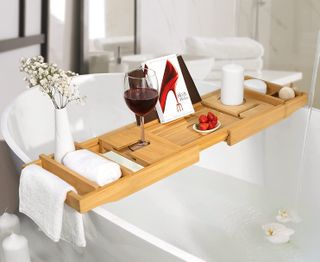 Royal Craft Wood Luxury Bathtub Caddy Tray, 1 or 2 Person Bath and Bed Tray, Bath Tub Table Caddy with Extending Sides