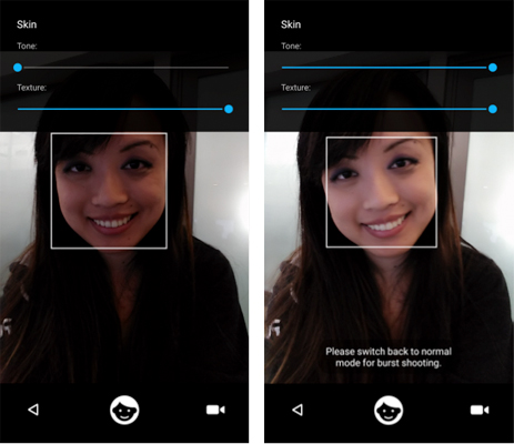Face Beauty mode allows you to edit your skin tone and smoothness.