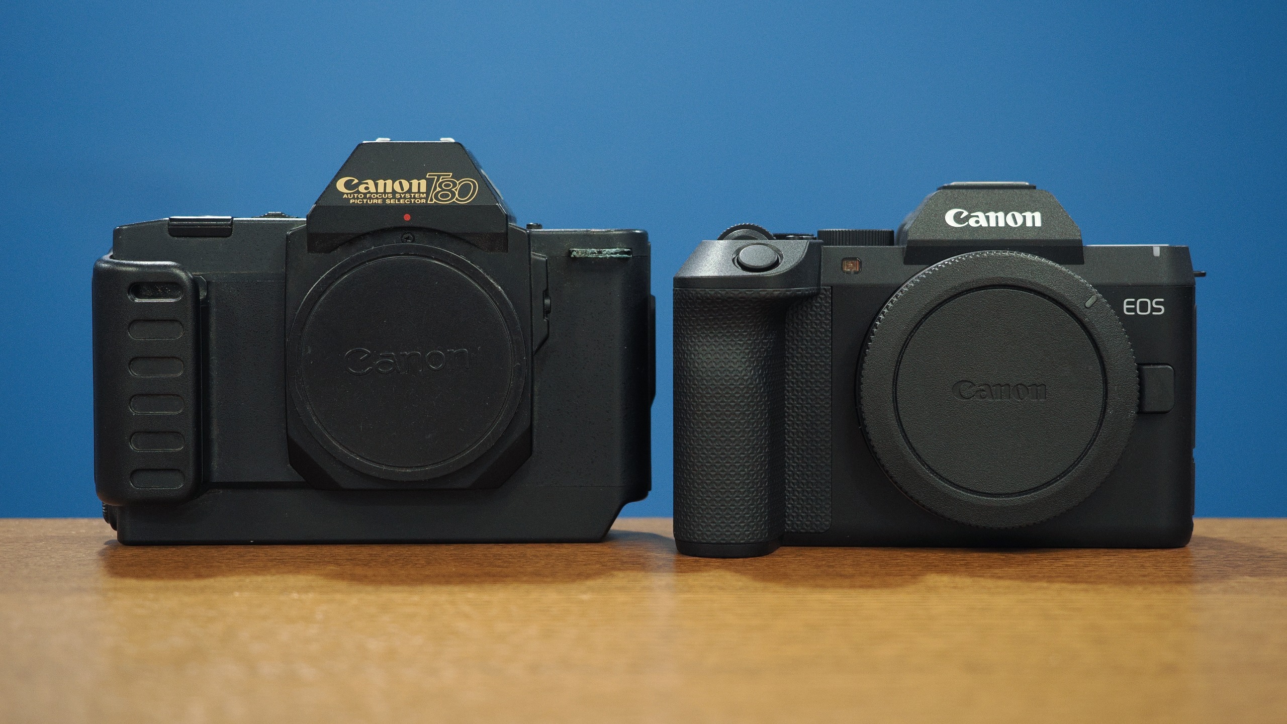 Canon EOS R8 Mark II next to a Canon T80