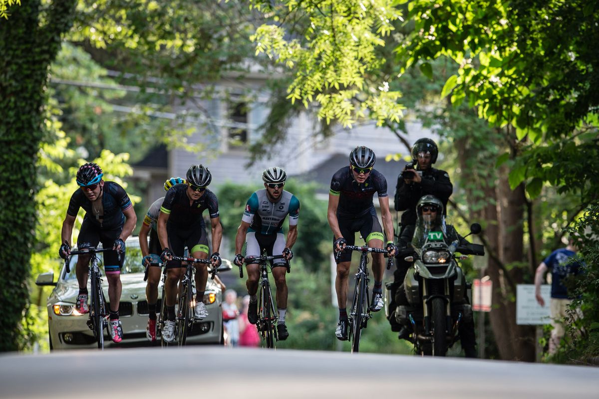 The breakaway group on the way to the KOM.