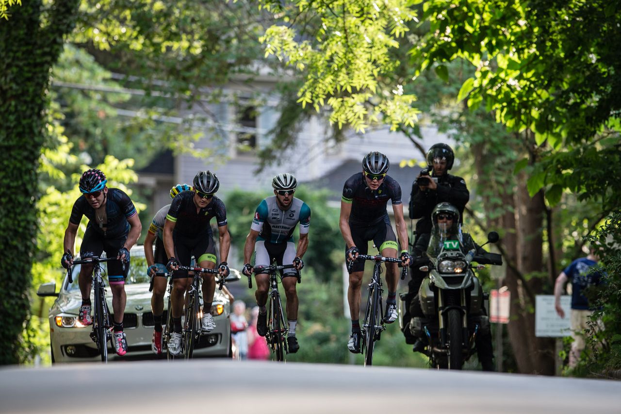 The breakaway group on the way to the KOM.