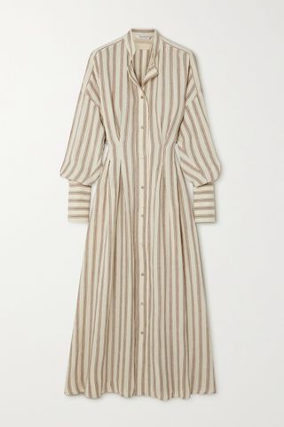 Yole Striped Linen Midi Shirt Dress