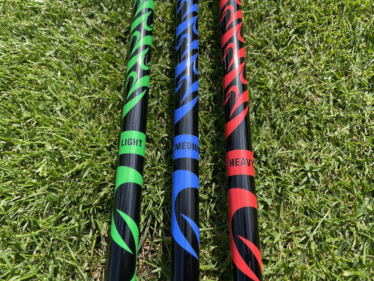 A close up of the different shafts in the SuperSpeed golf men's training set