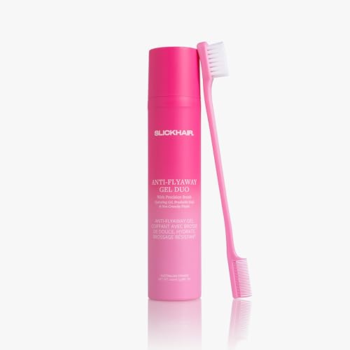 Slickhair Anti-Flyaway Gel Duo - Gel Duo With Precision Brush for Frizz &amp;amp; Flyaways, Hair Gel in Pump, Strong Hold, Non Flakey and Non Greasy - 3.34 Oz