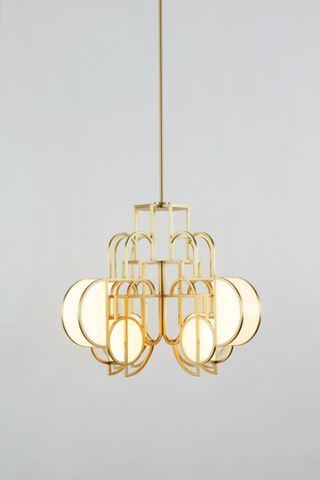Pendant light chandelier by Lara Bohinc for Roll & Hill in brushed brass