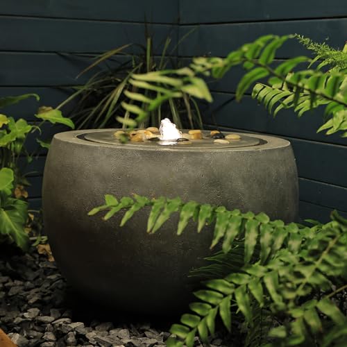 Tankana Garden Water Fountain Outdoor Bubbler Water Feature Indoor With Lights &amp;amp; Pump and Pebbles Waterfall Fountains Concrete Effect for Patio Deck Yard Home Decor Gray, 18 "l X 18" W X 11.5" H