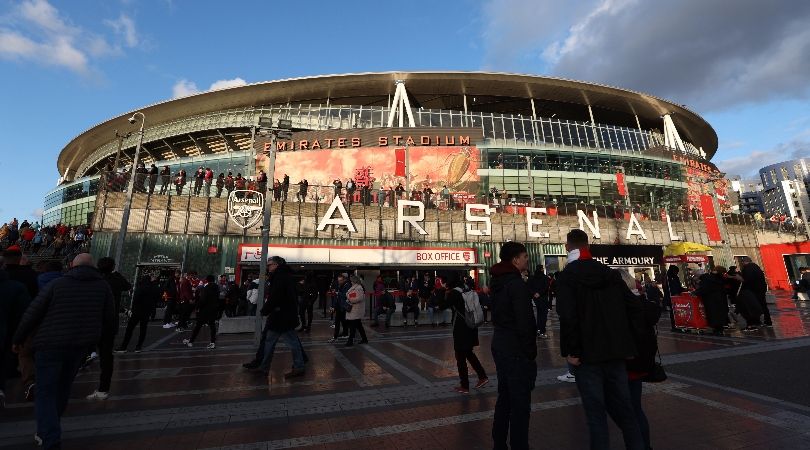 General view from outside of Arsenal&#039;s Emirates Stadium ahead of the Gunners&#039; Champions League quarter-final first leg against Bayern Munich in April 2024.