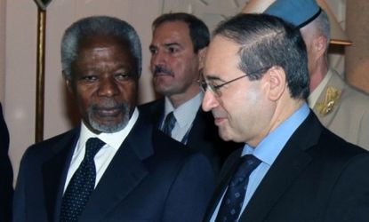 UN envoy Kofi Annan meets with Syrian Deputy Foreign Minister Faisal Mikddad in Damascus: The U.S. and 10 other nations expelled top Syrian diplomats Tuesday to increase pressure on President