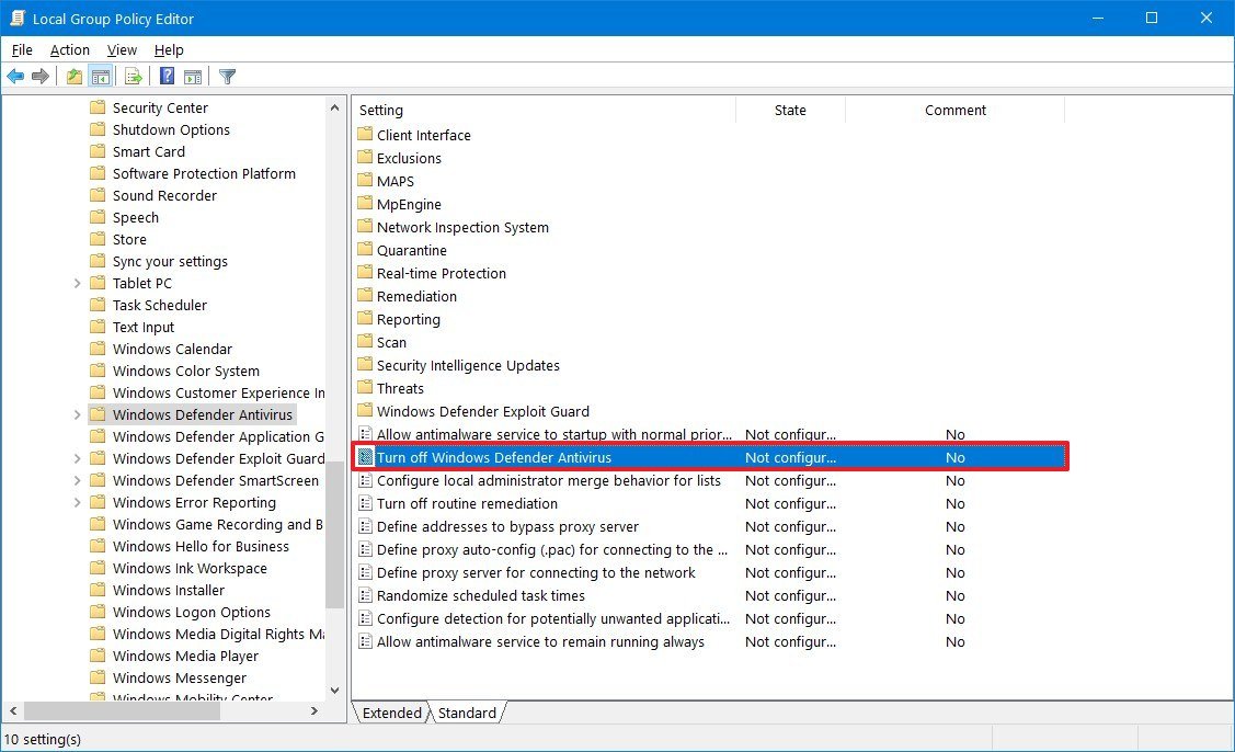 Windows Defender Antivirus Group Policy