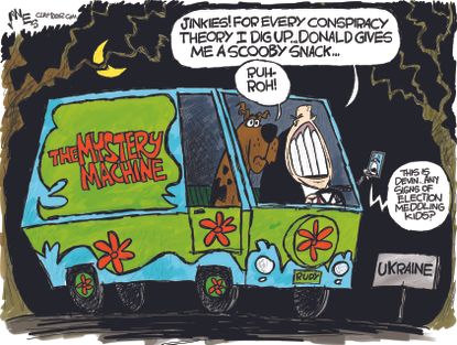 Political Cartoon U.S. Scooby Doo Giuliani Mystery Machine Conspiracy Theories Trump Ukraine