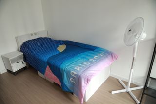 olympic village bed and fan