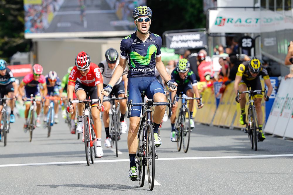 Jesus Herrada (Movistar) crosses the line to win stage 2 at criterium du Dauphine