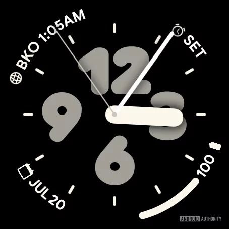 Pixel Watch 2 watch face with bold analog design