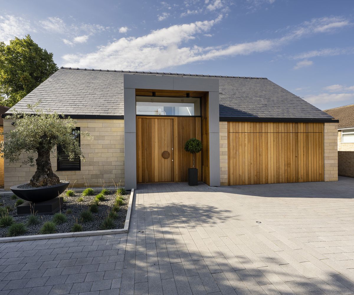 Exterior of the front of a bungalow renovation