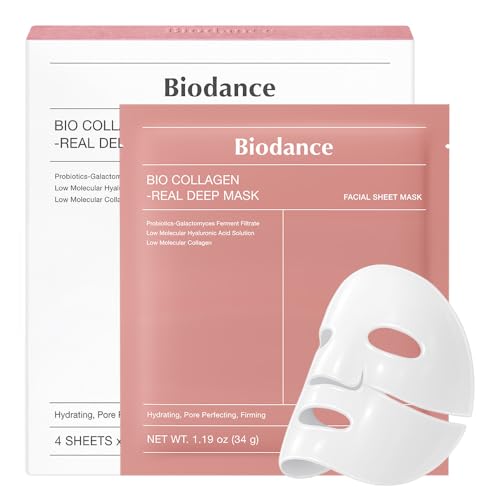 Biodance Bio-Collagen Real Deep Mask, Hydrating Overnight Hydrogel Mask, Pore Minimizing, Elasticity, Plumping Improvement, Korean Skincare, Stocking Stuffers for Teen Girls | 1.19oz(34g) X 4ea