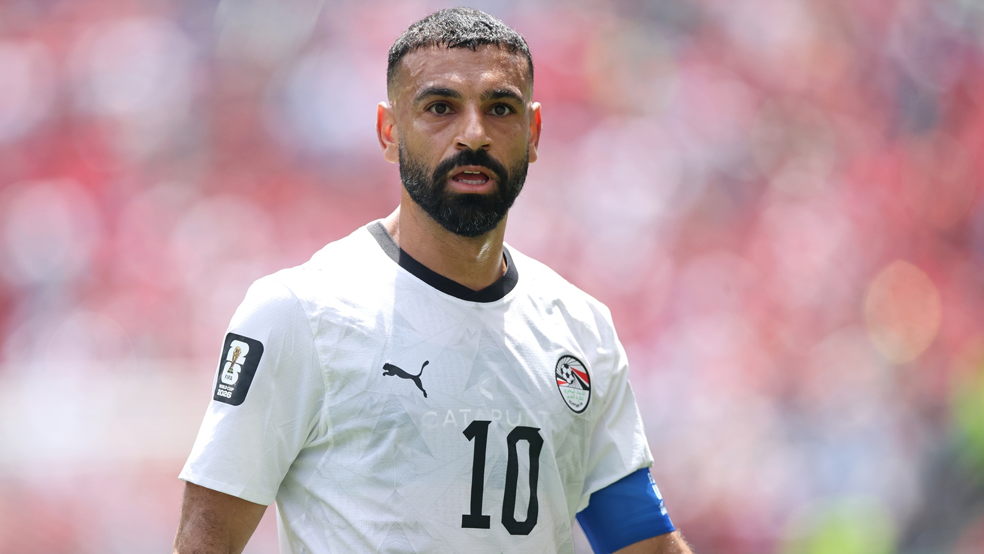 SEATTLE, WASHINGTON - JUNE 15: Mohamed Salah #10 of Egypt looks on during the FIFA World Cup 2026 Group G match between Belgium and Egypt at Seattle Stadium on June 15, 2026 in Seattle, Washington. (Photo by Alex Grimm/Getty Images)