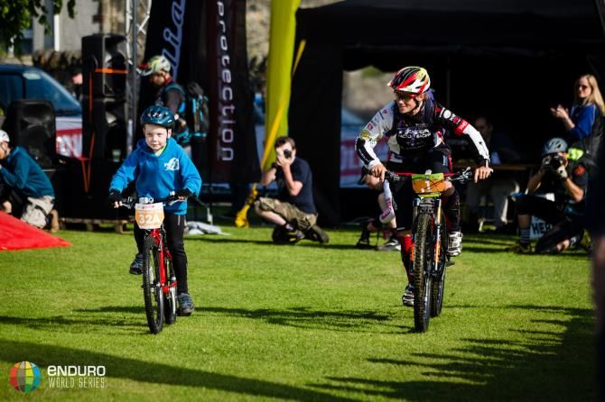 Tracy Moseley gets help from a young pacer as she sets off at Tweedlove