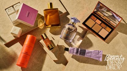 Best new beauty products July 2024, including Victoria Beckham Portofino 94 Shimmering Body Oil, Nars Laguna Ultimate Palette, Dolce Blue Jasmine Perfume, Chanel Chance Soaps, Hourglass Blusher, Aesop Hand Cream and GHD Blow Dry Brush