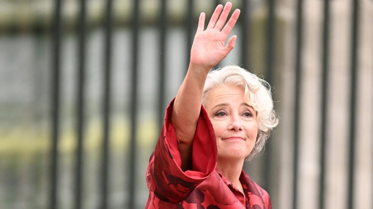 Dame Emma Thompson arrives at Westminster Abbey ahead of the Coronation of King Charles III and Queen Camilla on May 06, 2023 in London, England. The Coronation of Charles III and his wife, Camilla, as King and Queen of the United Kingdom of Great Britain and Northern Ireland, and the other Commonwealth realms takes place at Westminster Abbey today. Charles acceded to the throne on 8 September 2022, upon the death of his mother, Elizabeth II.