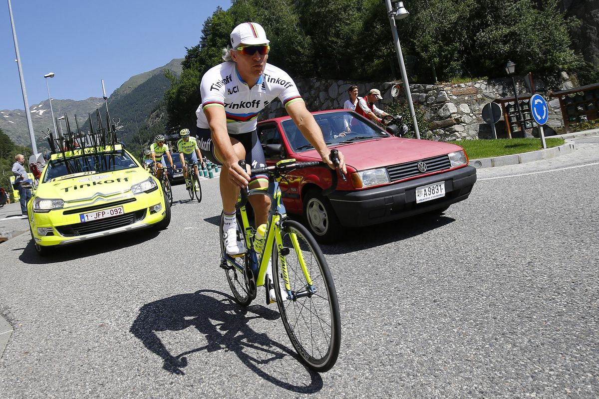 Oleg Tinkoff heads out for a ride in one of Sagan's jerseys