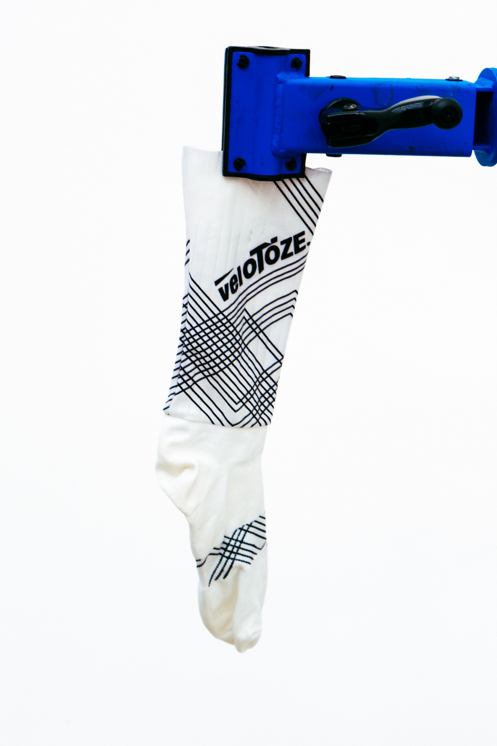 A close up shot of some socks being tested in the wind tunnel