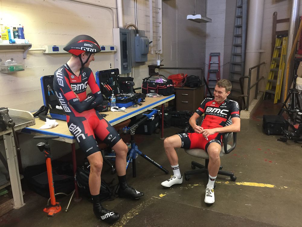 Tejay van Garderen and Rohan Dennis wait for their tests.