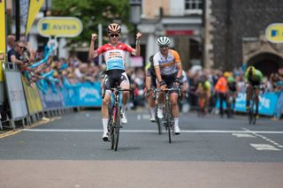 Christine Majerus (LUX) of Boels-Dolmans Cycling Team celebrates winning the Aviva Women's Tour 2016 - Stage 1