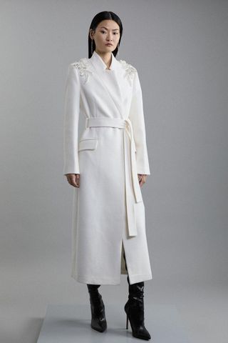 Karen Millen Wool Blend Embellished Belted Tailored Longline Coat