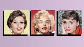 1950s iconic makeup looks collage of sophia loren marilyn monroe audrey hepburn