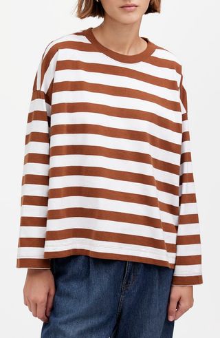 Stripe Oversize Long Sleeve Crewneck T-Shirt