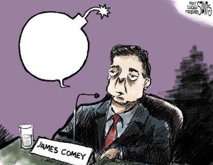 Political cartoon U.S. Comey hearing bomb