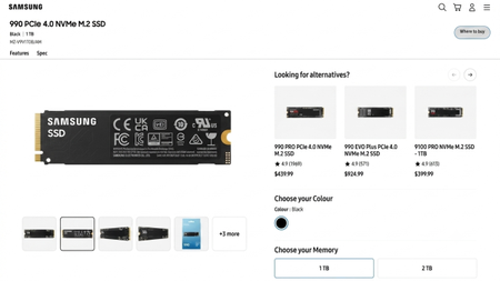 Samsung DRAM-free PCIe 4.0 SSD sales page