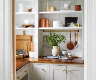 An organized neutral toned pantry