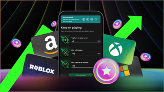 Microsoft Rewards graphics with arrow indicating price increase