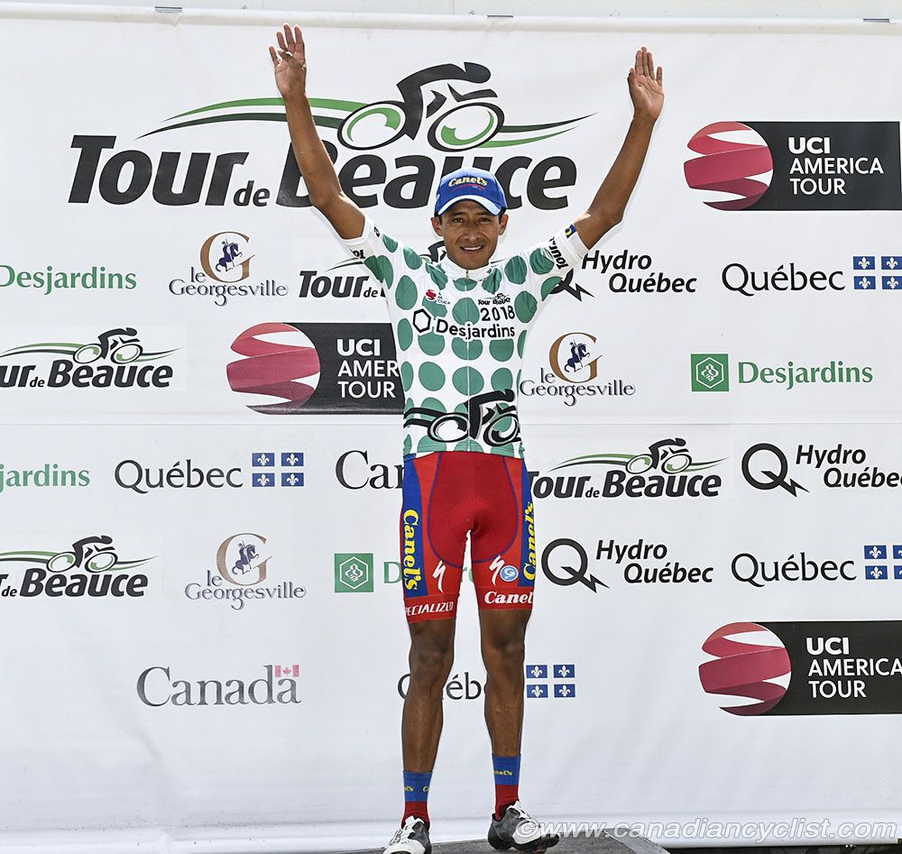 Pier-Andre Cote (Silber Pro Cycling) with his 3 jerseys